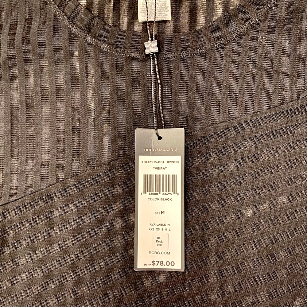 SOLD BCBG Sheer Black Striped Top - Picture 2 of 6